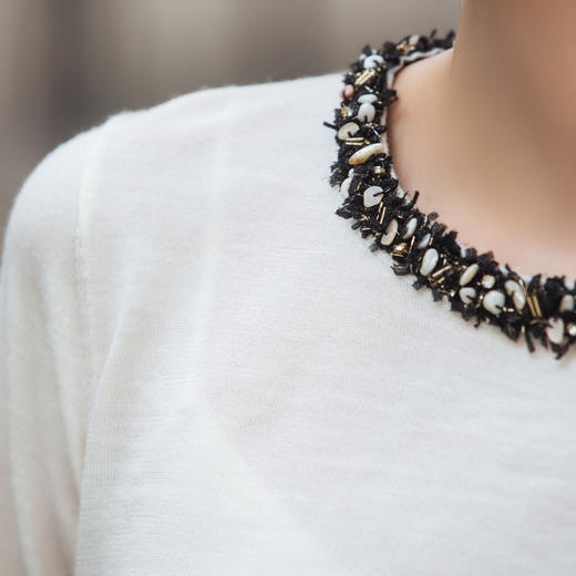 【林栖设计小店】【手工串珠】（现货）（正反两面穿）绵羊毛套头毛衣2025早秋新款T恤上衣女G1953321 商品图2