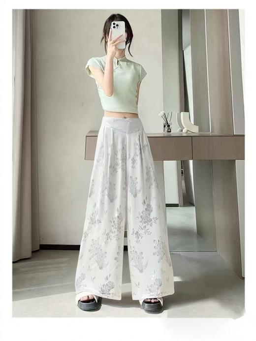 【MYBL】7909新中式精致提花大阔腿裙裤休闲裤-喜出 商品图2