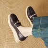 【预售5天】高颜值法式单鞋女深口春秋圆头中跟平底真皮坡跟棕色乐福鞋MLD&AM806 商品缩略图3