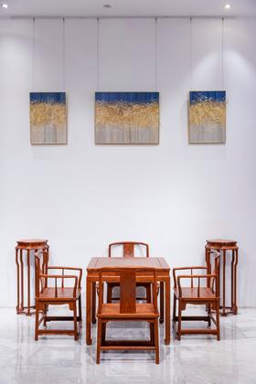 红桥红  家具严选  缅甸花梨（大果紫檀）  【88 马蹄腿明屉 方桌五件套】