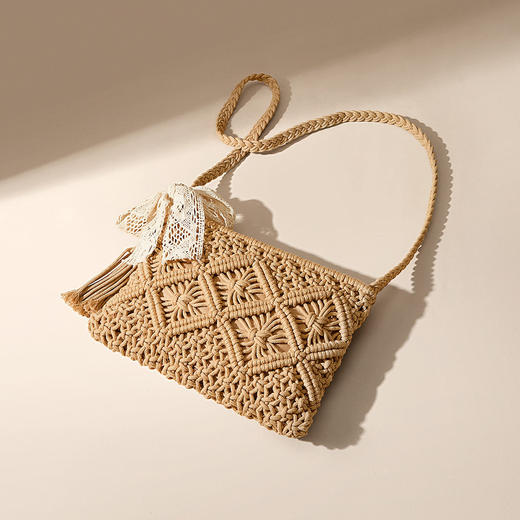 星期六包包女2025新款单肩斜挎包镂空编织包休闲水桶包通勤草编包SSC521A0 商品图5