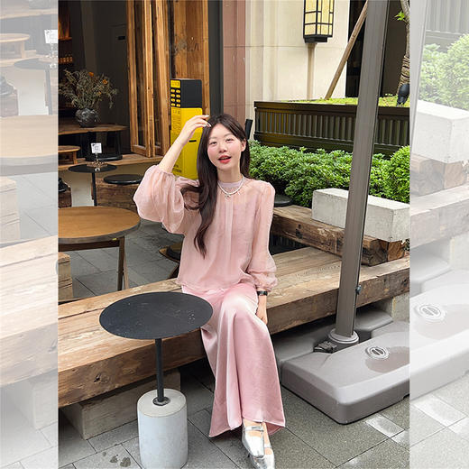 西遇法式灯笼袖衬衫套装女2025年秋季新款粉色吊带高腰半裙三件套SS051246/SS051247 商品图1