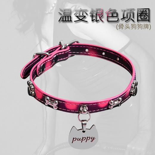 魅灵温变 银色骨头黑变红狗狗牌项圈 项圈+牵引 商品图0