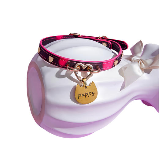 魅灵温变 双扣爱心黑变红狗狗牌项圈 项圈+牵引 商品图3