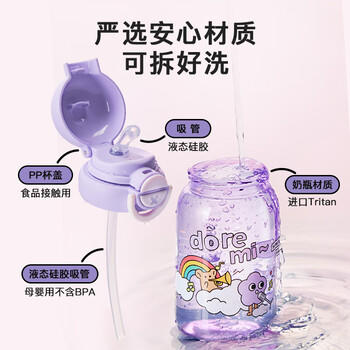 苏泊尔奇遇团团双饮塑料杯儿童便携吸管高颜值水杯600ml.白色音乐会 /厨具 /水具 /塑料杯 商品图6