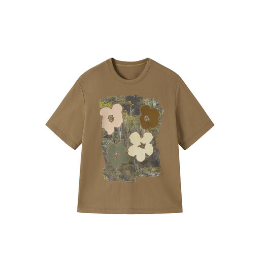 谜底T恤短袖女2025秋季新品复古立体印花宽松大廓形上衣253MT1043 商品图4