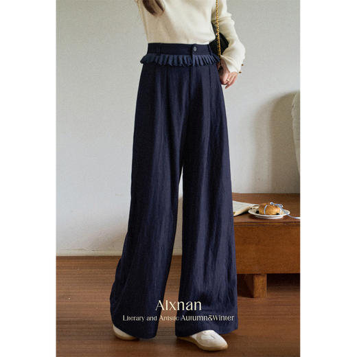 鹿向南「蓝境迷踪」藏蓝色宽松显瘦休闲直筒裤秋新款百搭阔腿裤女 商品图1