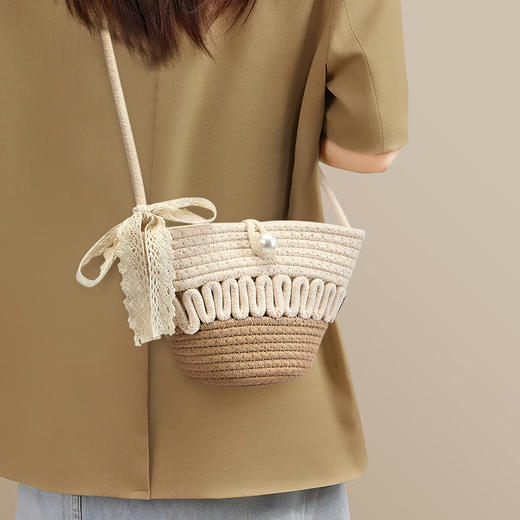星期六包包女2025新款单肩斜挎包镂空编织包休闲水桶包通勤草编包SSC521A0 商品图7