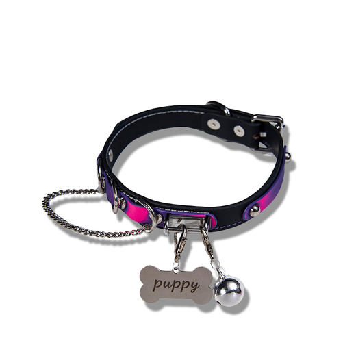 魅灵温变 曜石黑真皮贴合紫变红狗狗牌项圈 项圈+牵引 商品图4