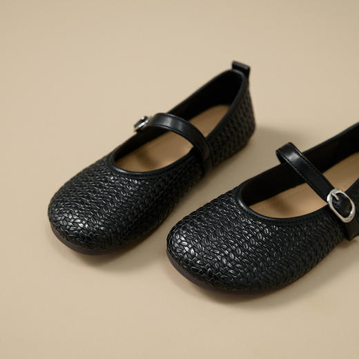 【限时秒杀】西遇平底玛丽珍鞋女新款秋季复古编织软皮小皮鞋圆头软底单鞋K1656928 商品图5