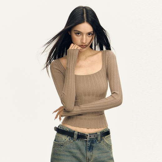 Ariseism  美式复古三色粗坑条打底长袖t恤女2025春季新款上衣 商品图3