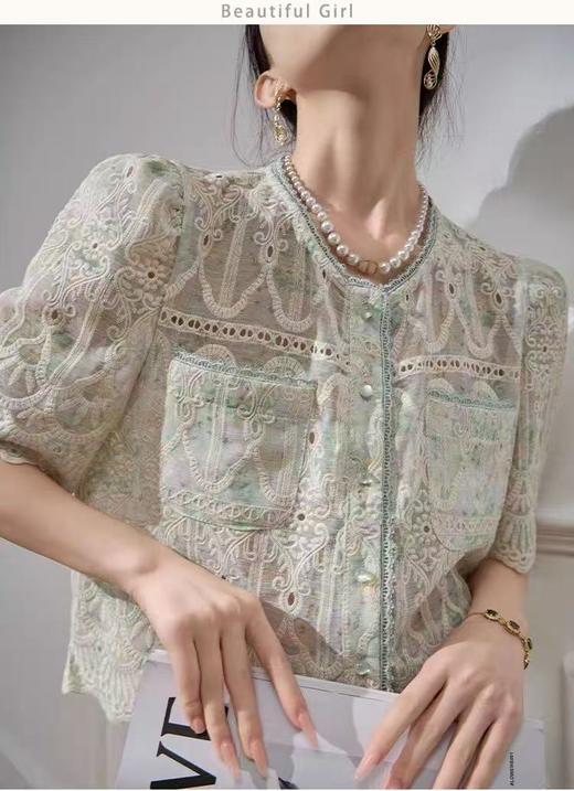 【MYBL】重工刺绣镂空小香风上衣-喜出 商品图3