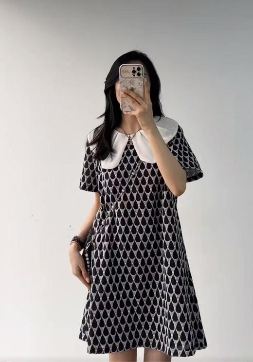 【MYBL】法式格纹珠光纱领撞色减龄中款连衣裙-喜出 商品图0