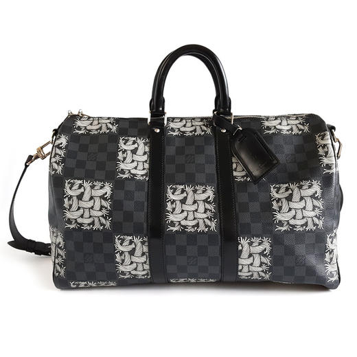 【95新】LV路易威登Keepall黑棋盘格藤原浩绳结限定keepall 45手提单肩包法国中性款现售价：10500！150725NJS04 商品图0