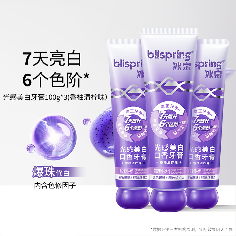 拍1发7【冰泉光感口香牙膏】专利证书加持 梦幻星河膏体 内含丰富色修因子 深度清洁口腔
