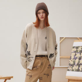 谜底针织开衫女2025秋季新品原创绣花慵懒百搭舒适毛衣253MZ1370