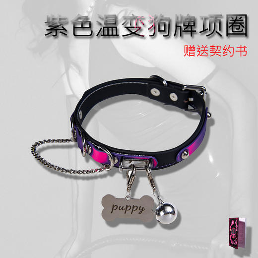 魅灵温变 曜石黑真皮贴合紫变红狗狗牌项圈 项圈+牵引 商品图6