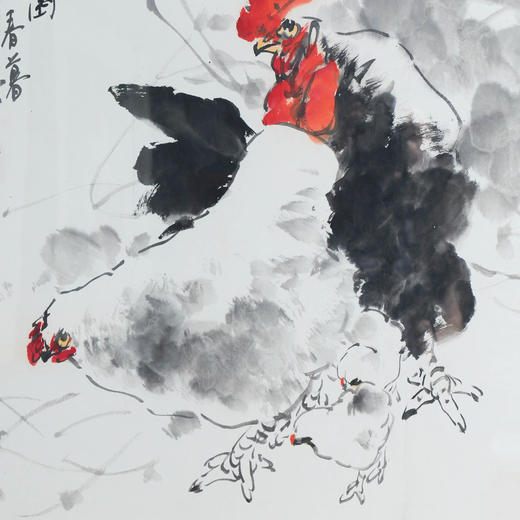 陈永锵《其乐融融》国画原作69CM*69CM 手绘宣纸四尺斗方鸡[含框] 商品图6