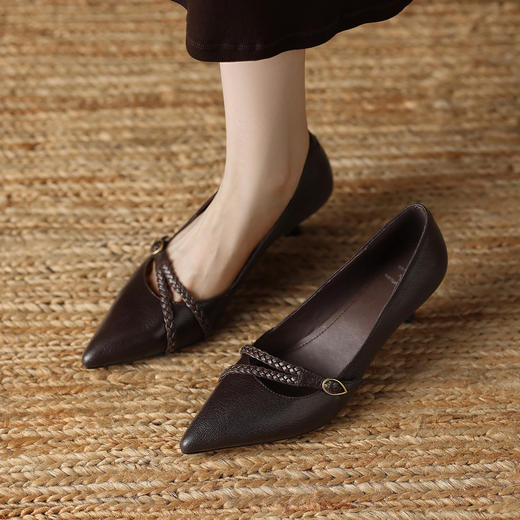 【预售5天】法式轻熟风头层羊皮玛丽珍鞋，细跟中跟尖头真皮浅口单鞋QQJFG&JZ-1923F 商品图0