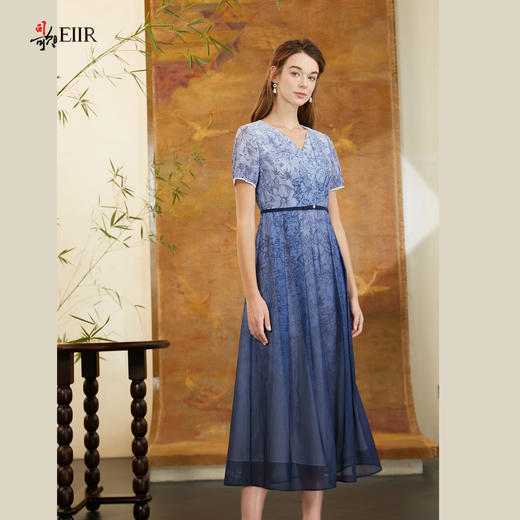 司歌印花修身显瘦复古优雅连衣裙短袖夏A911224X 商品图1