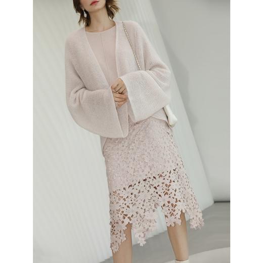 COCOBELLA100%醋酸重磅钩编蕾丝半身裙烫金剪花通勤裙HS3150 商品图1