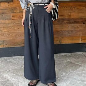 茱莉缇JURLIEDI  江南水乡国风亚麻腰带串珠阔腿裤  休闲舒适 松弛百搭