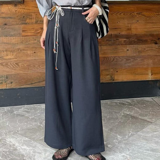 茱莉缇JURLIEDI  江南水乡国风亚麻腰带串珠阔腿裤  休闲舒适 松弛百搭 商品图0