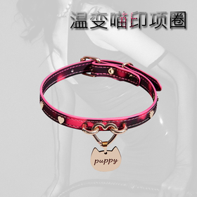 魅灵温变 双扣爱心黑变红狗狗牌项圈 项圈+牵引