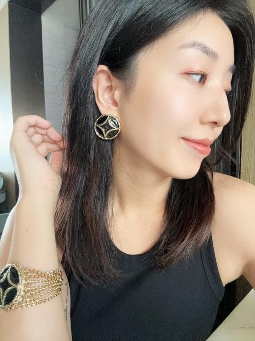 【颖儿同款】Retro Chic 意大利时尚复古首饰 黑金四芒星耳钉 商品图7