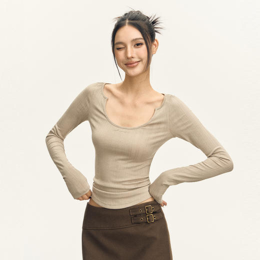 Ariseism 美式复古三色修身长袖T恤女2025春季新款修身上衣 商品图3