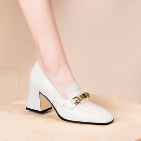 【预售5天】百搭方头粗跟高跟鞋女真皮四季款女鞋漆皮英伦风皮鞋HY-H2516