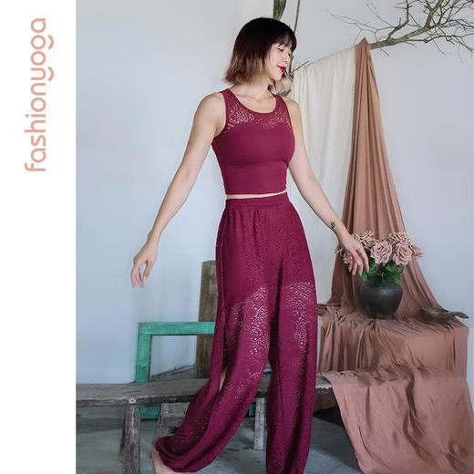 FC10964凡圣瑜伽裤女夏宽松透气健身禅风优雅镂空灯笼瑜伽九分裤 商品图12