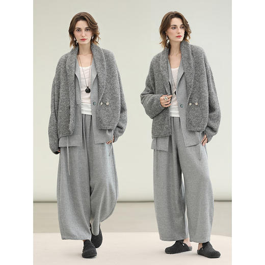 COCOBELLA格雷系银葱花纱毛衣秋冬休闲长绒针织衫外套MZ3218 商品图1