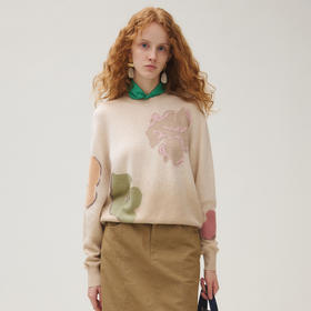 谜底圆领套头针织衫女2025秋新品柔软保暖原创提花毛衣253MZ1371