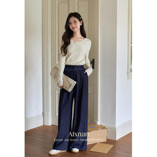 鹿向南「蓝境迷踪」藏蓝色宽松显瘦休闲直筒裤秋新款百搭阔腿裤女 商品图3