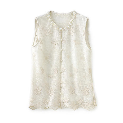 「高货wl」全新升级【铂金会员192/天猫259/差价67】(65014)洛诗琳法式重工钉珠刺绣上衣2025夏季精致洋气蕾丝马甲 商品图4