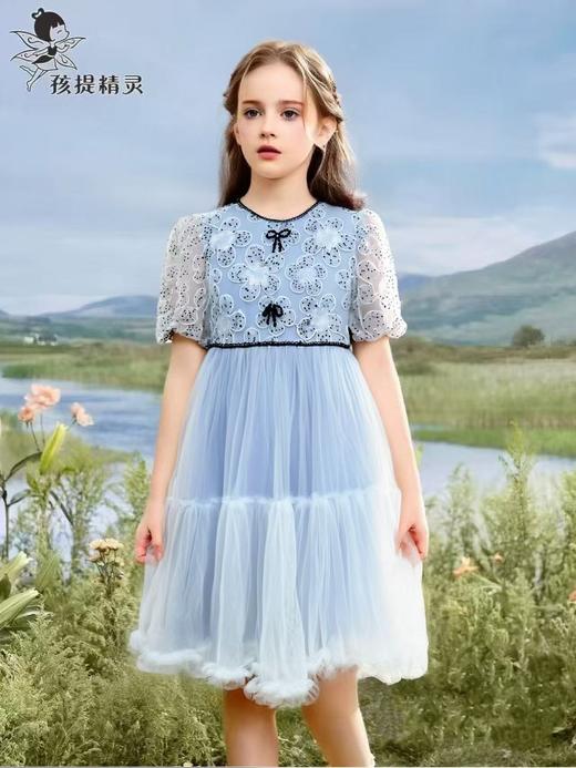 【孩提精灵】2001立体花朵重工亮片淡蓝公主裙（内衬100%棉不扎）-喜出 商品图0