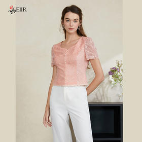 司歌蕾丝短袖收腰上衣T911016x