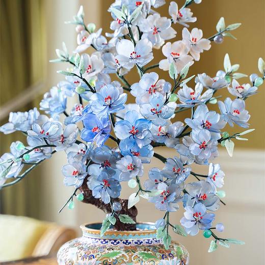 【已售】独角鹿西洋古董中国出品传统宝相花纹景泰蓝盆装饰「蓝韵樱花」珍宝像生盆景 商品图1