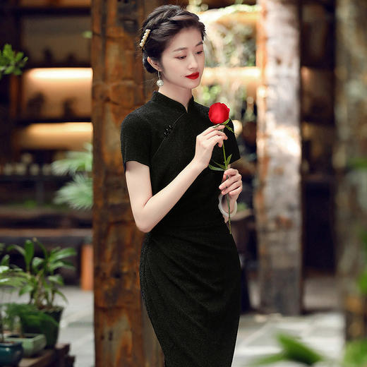 「自」全新升级【铂金会员330/天猫449/差价119】(63744)洛诗琳改良旗袍裙2025夏季复古中国风优雅显瘦知性连衣裙女 商品图3