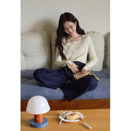 鹿向南「蓝境迷踪」藏蓝色宽松显瘦休闲直筒裤秋新款百搭阔腿裤女 商品图4