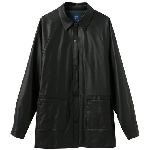 三彩2025秋季新款老钱风PU皮外套翻领宽松仿皮上衣开衫复古S 商品图4