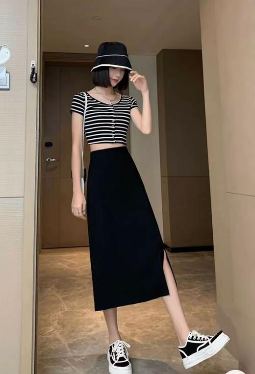 【MYBL】807垂感侧开叉后松紧腰超显瘦西装裙-喜出 商品图2