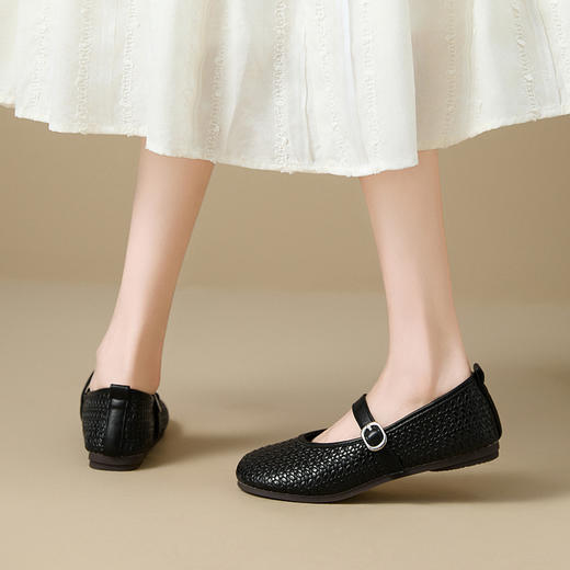 【限时秒杀】西遇平底玛丽珍鞋女新款秋季复古编织软皮小皮鞋圆头软底单鞋K1656928 商品图2