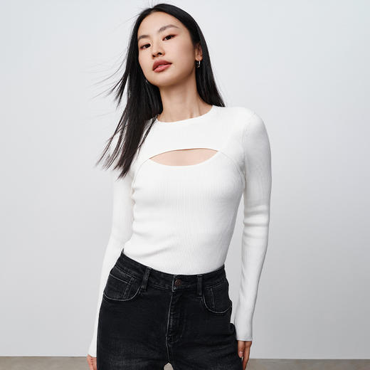 simplepieces秋季新品SPS针织女镂空装饰紧身长袖针织衫 商品图2