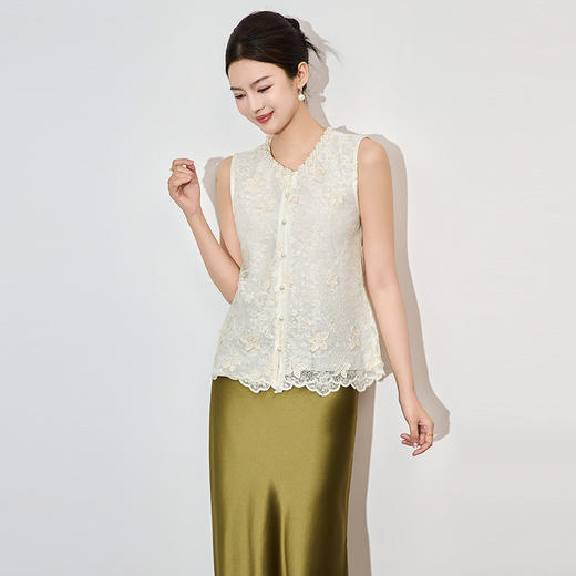 「高货wl」全新升级【铂金会员192/天猫259/差价67】(65014)洛诗琳法式重工钉珠刺绣上衣2025夏季精致洋气蕾丝马甲 商品图0