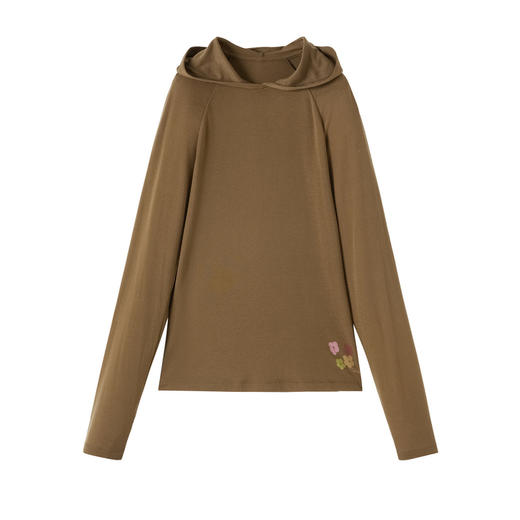 谜底T恤长袖女2025秋季新品休闲百搭连帽亲肤修身上衣253MT1104 商品图4