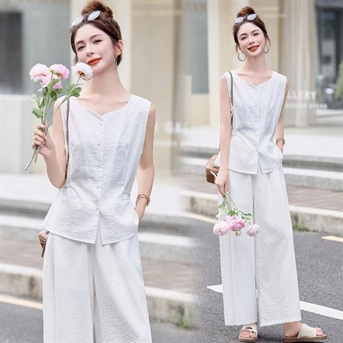 【预售3天】时尚气质无袖两件套装亚纯色印花裙套装中长裙常规袖LDB2879 商品图2