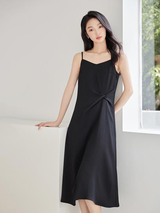 IC夏季盐系穿搭薄荷绿长裙V领扭结收腰小众吊带连衣裙女新款 商品图0