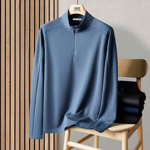 【含绵羊毛】圣得西男士长袖T恤2025年秋季半拉链拼接落肩立领T恤 商品图12